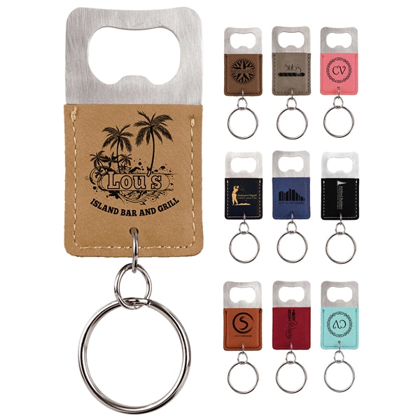 Branded Rectangle Leatherette Bottle Opener Keychain