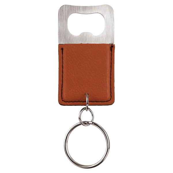 Branded Rectangle Leatherette Bottle Opener Keychain