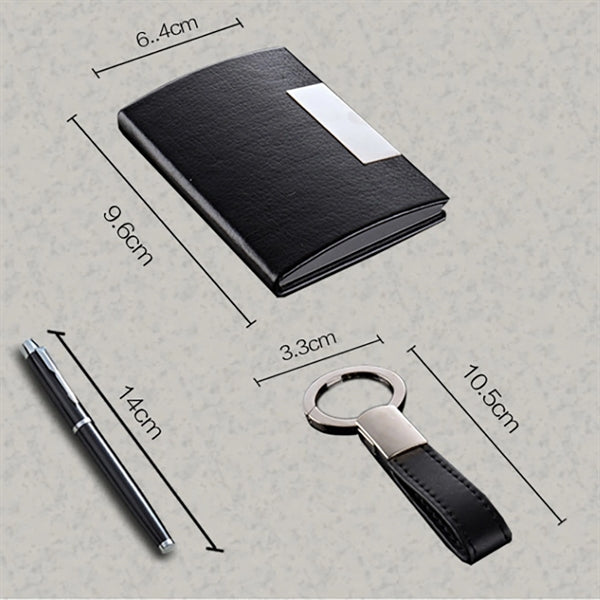 Wooden Gift Box Set Leather Keyring Card Holder