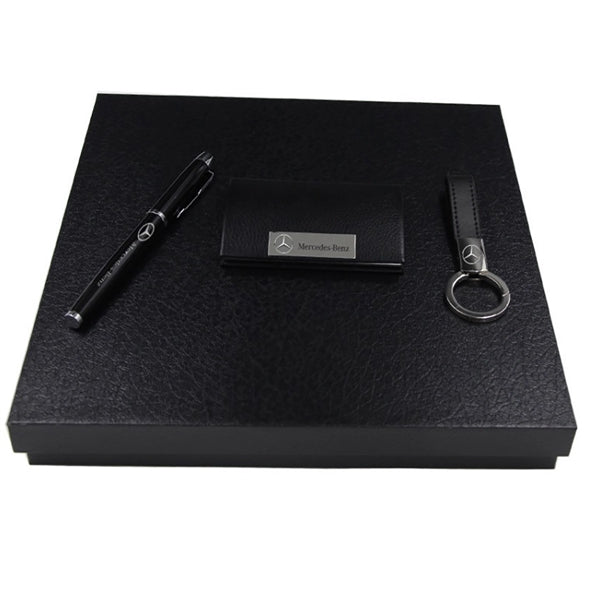 Wooden Gift Box Set Leather Keyring Card Holder