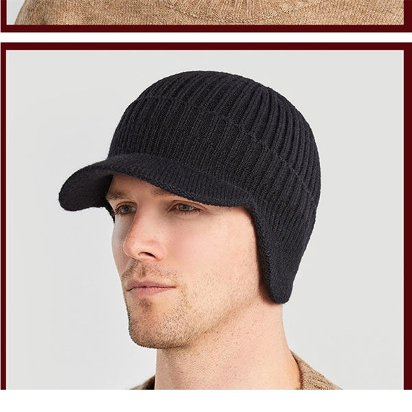 Winter Beanie Visor & Earflaps For Men Outdoor Fleece Hat