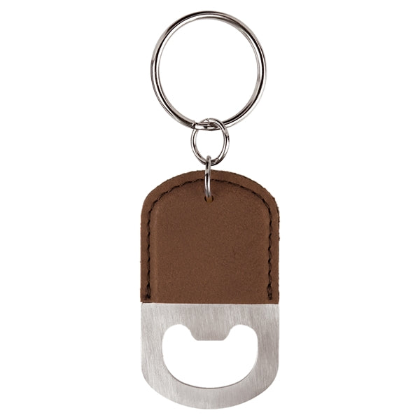Oval Leatherette Bottle Opener Keychain Laser Engraved