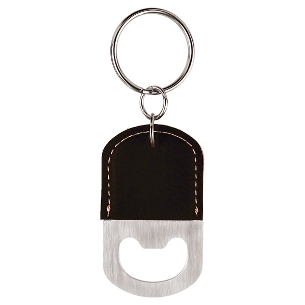 Oval Leatherette Bottle Opener Keychain Laser Engraved