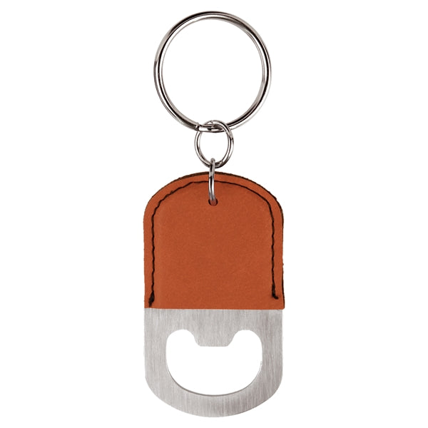 Oval Leatherette Bottle Opener Keychain Laser Engraved