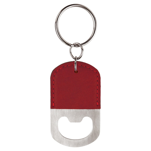 Oval Leatherette Bottle Opener Keychain Laser Engraved