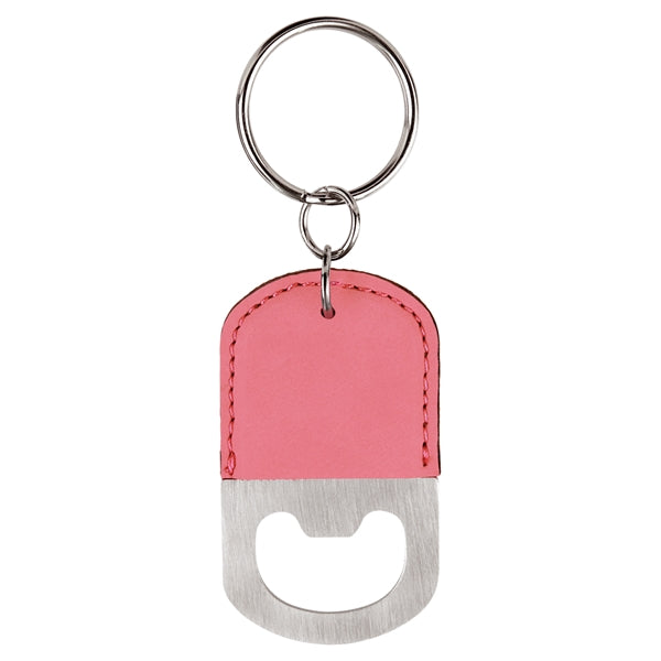 Oval Leatherette Bottle Opener Keychain Laser Engraved
