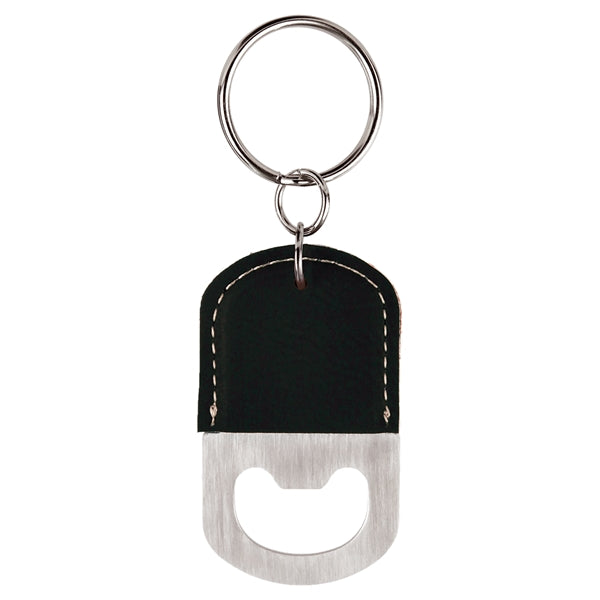 Oval Leatherette Bottle Opener Keychain Laser Engraved