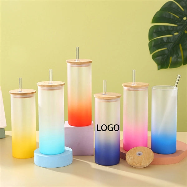 25Oz Gradient Frosted Mason Cup With Straw