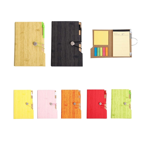 Hardcover Woodgrain Notebook & Sticky Notes Customizable
