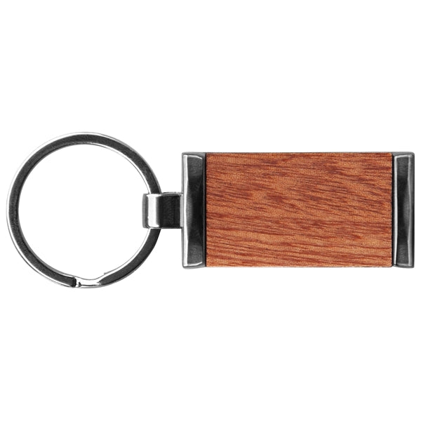 Grafton Gunmetal & Wood Rectangular Key Chain