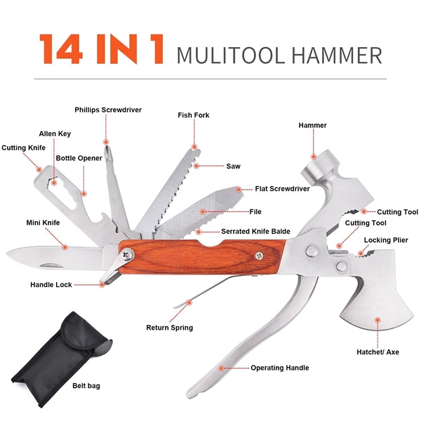 14 In 1 Multifunction Tool Portable Folding Wood Handle