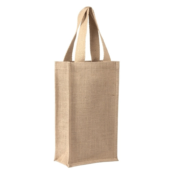 Jute 2 Bottle Wine Bag w/ Cotton Webbed Handles (8 x 14 x 4)