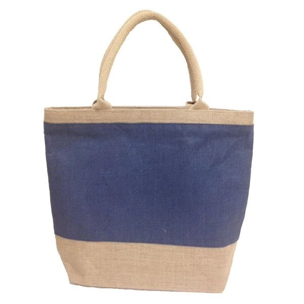 Two Tone Jute Beach Tote with Cotton Webbed Handles & Zipper