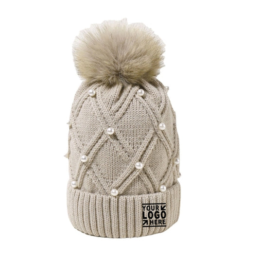 Bead Print Pom Beanie