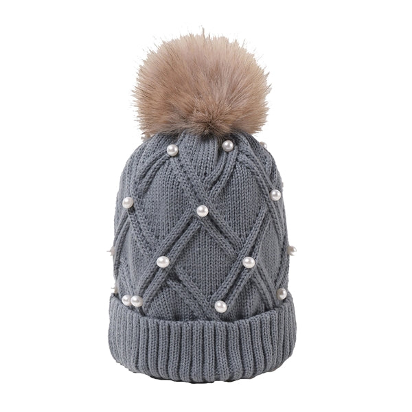 Bead Print Pom Beanie