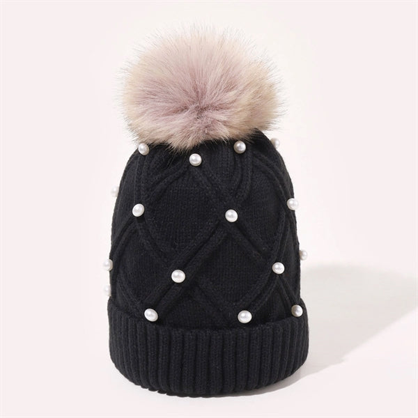 Bead Print Pom Beanie