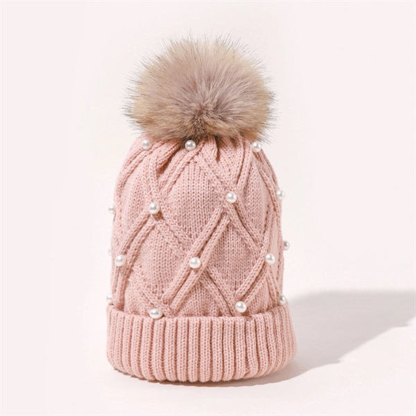 Bead Print Pom Beanie