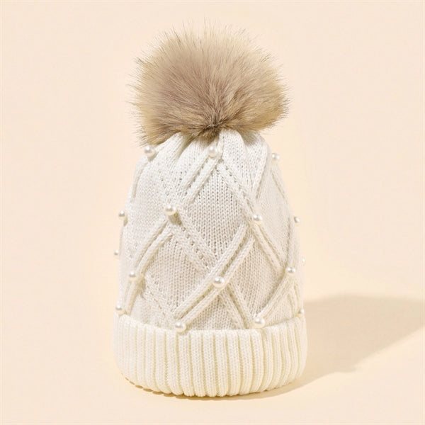 Bead Print Pom Beanie