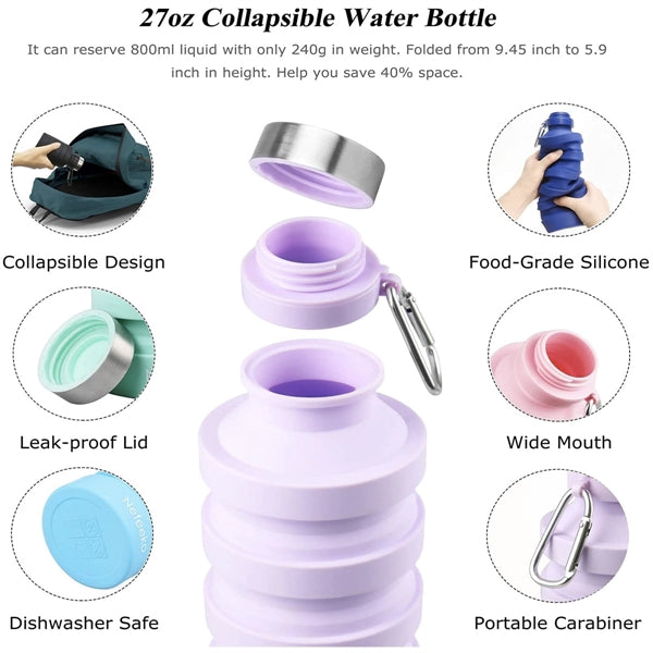 Collapsible Silicone Water Bottle With Carabiner