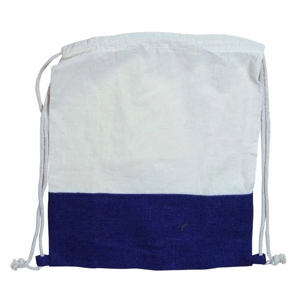 Two Tone Jute + Cotton Drawstring Backpack (14 x 18)