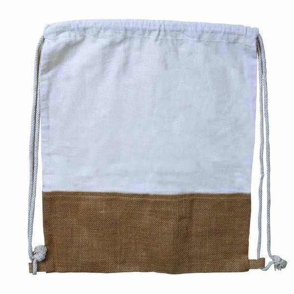 Two Tone Jute + Cotton Drawstring Backpack (14 x 18)