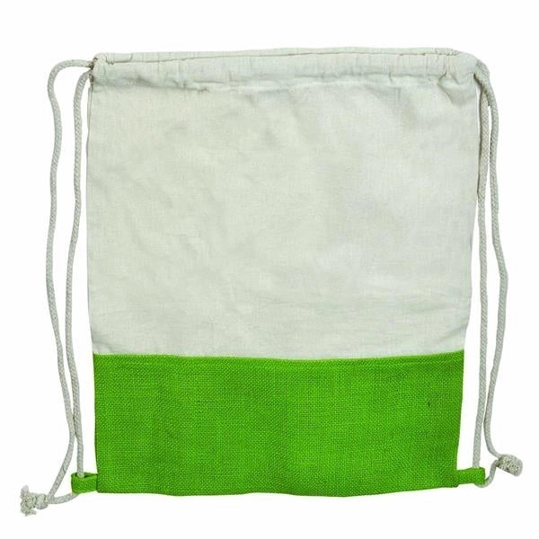 Two Tone Jute + Cotton Drawstring Backpack (14 x 18)