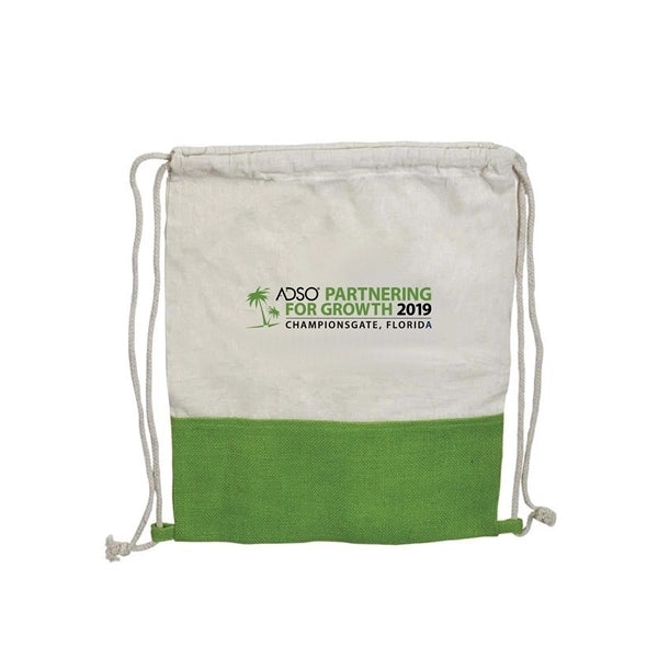 Two Tone Jute + Cotton Drawstring Backpack (14 x 18)
