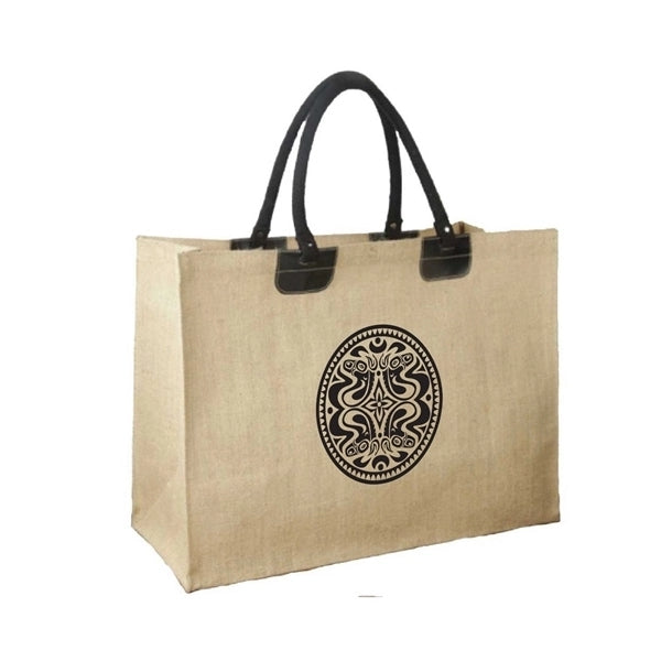 Jumbo Jute Tote with Leather Accents (21 x 14 x 9)