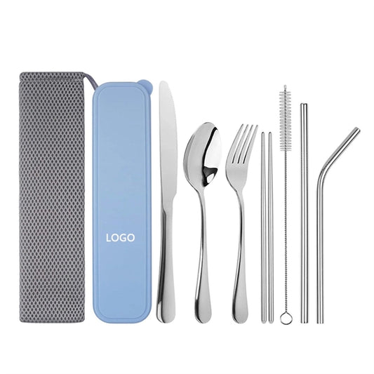 7 in 1 Stainless Steel Knife Fork Spoon Chopsticks Straw Set