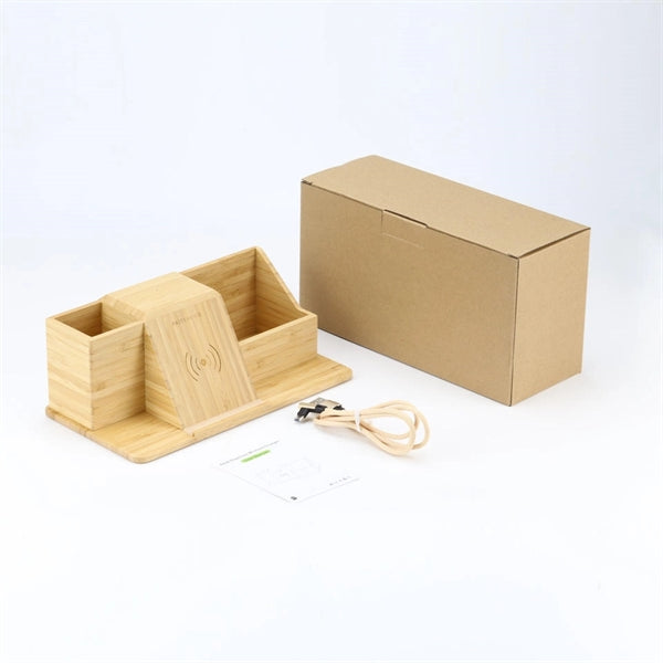 Bamboo Desk Organizer with Wireless Charger