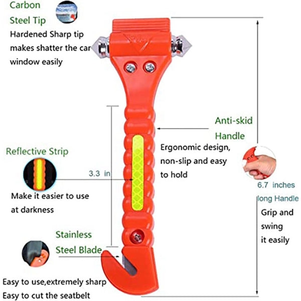 Car safety belt cutter with escape hammer