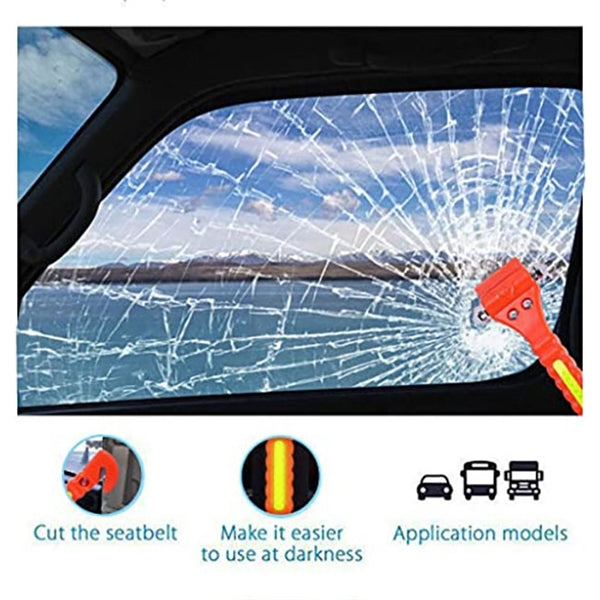 Car safety belt cutter with escape hammer