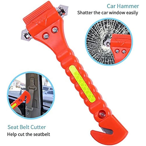 Car safety belt cutter with escape hammer