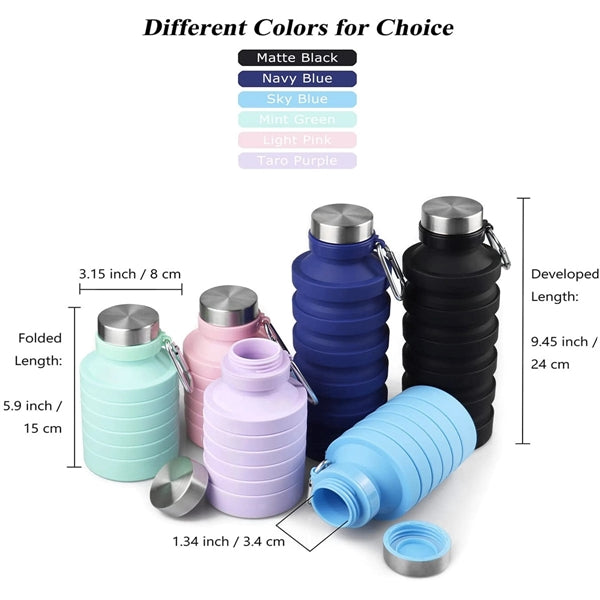Collapsible Silicone Water Bottle With Carabiner