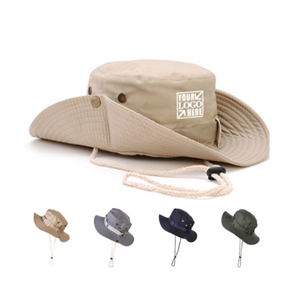 Outdoor Wide-Brim Boonie Safari Hat with Adjustable Chin Cor