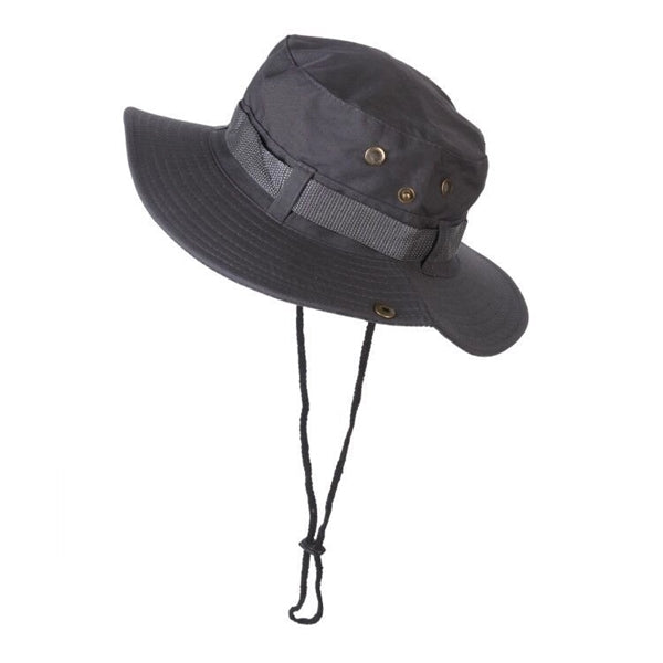 Outdoor Wide-Brim Boonie Safari Hat with Adjustable Chin Cor