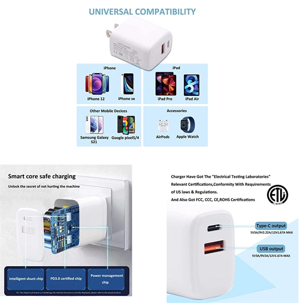 20W Usb C Fast Charger Dual Port 2 Tones Color