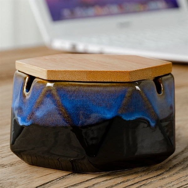 Handmade Ceramic Ashtray With Bamboo Lid