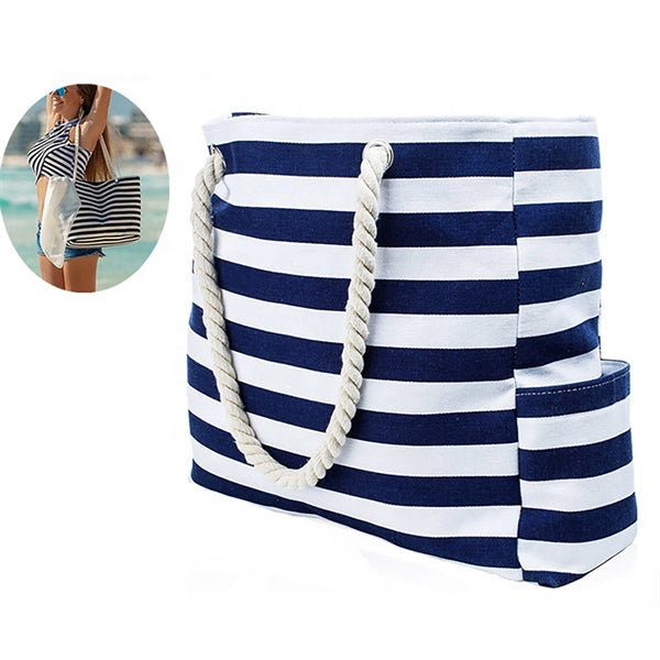 Maritime Stripes Beach Bag With Zipper