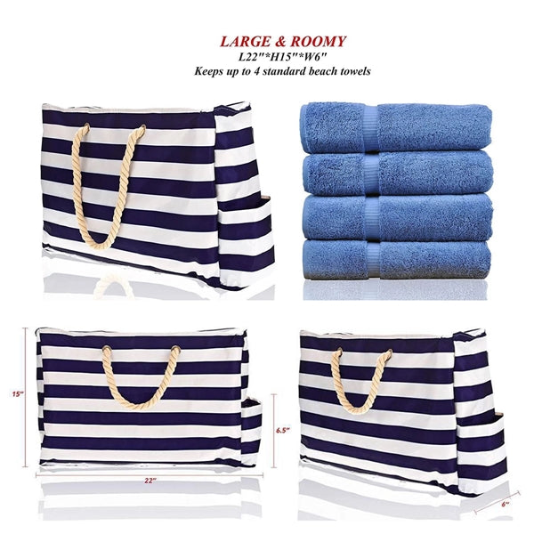 Maritime Stripes Beach Bag With Zipper