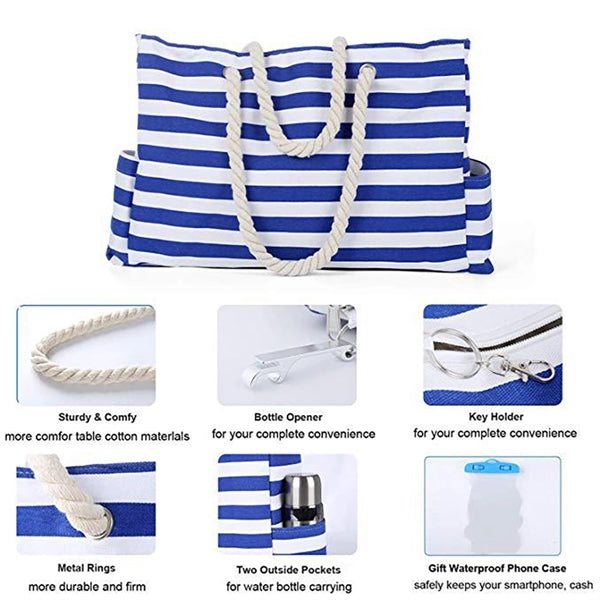 Maritime Stripes Beach Bag With Zipper