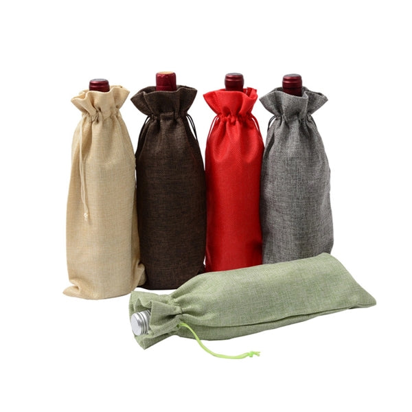 Burlap Wine Bottle Bag With Drawstring