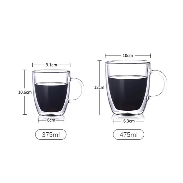Double Walled Glass Coffee Mugs with Handle