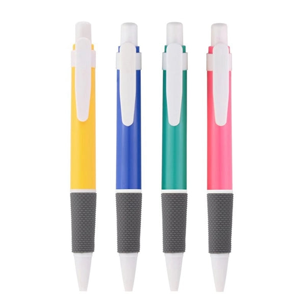 Plastic colorful click action ball pen with white clip