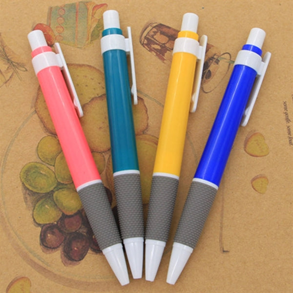 Plastic colorful click action ball pen with white clip