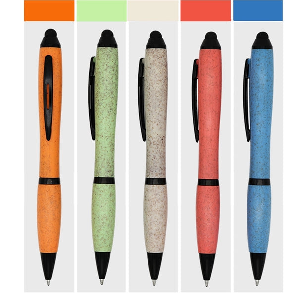 Wheat Straw Ballpoint Pen With Stylus Touch & Anti-Skid Grip