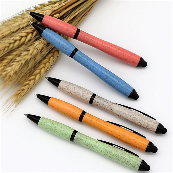 Wheat Straw Ballpoint Pen With Stylus Touch & Anti-Skid Grip