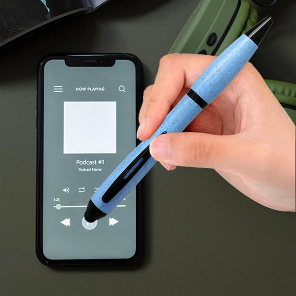 Wheat Straw Ballpoint Pen With Stylus Touch & Anti-Skid Grip