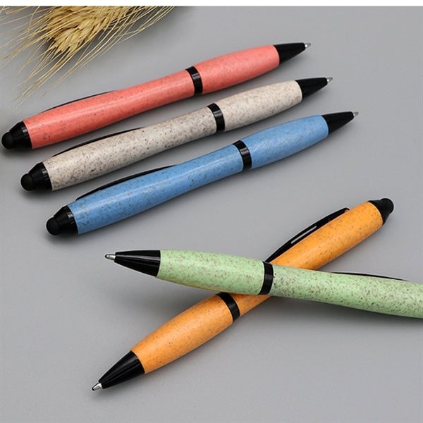 Wheat Straw Ballpoint Pen With Stylus Touch & Anti-Skid Grip