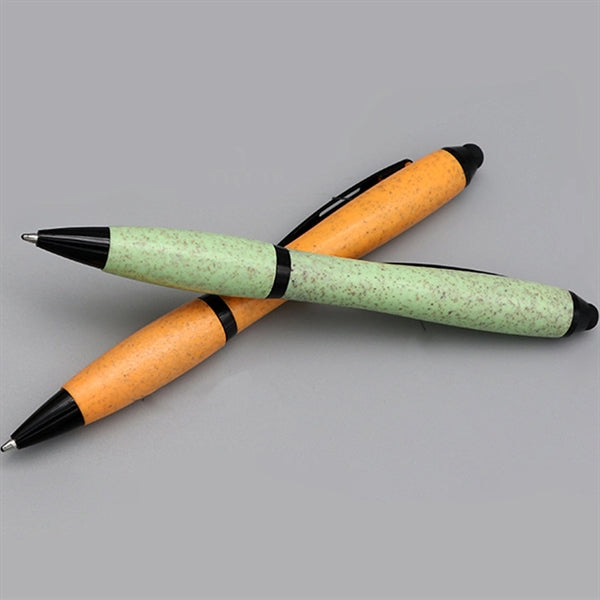 Wheat Straw Ballpoint Pen With Stylus Touch & Anti-Skid Grip